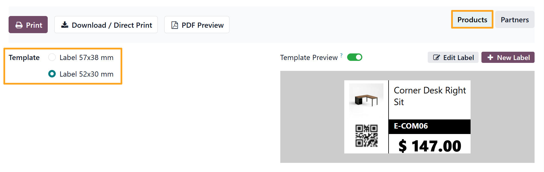 Odoo 19.0 Product Label Builder Start Product Templates